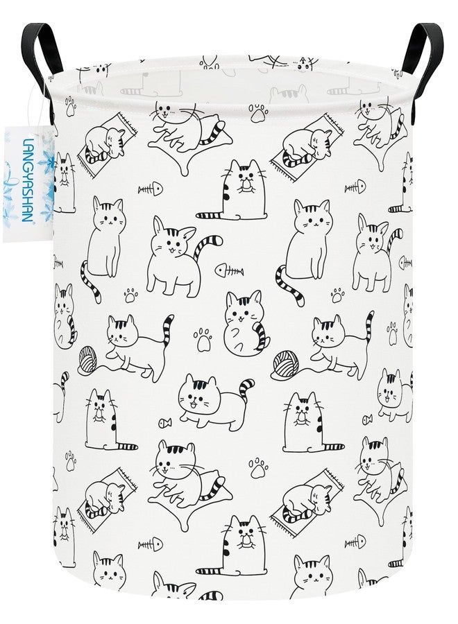 LANGYASHAN Laundry Basket Canvas Fabric Collapsible Organizer Basket for Storage Bin Toy Bins Gift Baskets Bedroom Clothes Children Nursery Hamper (Cat) - Image 1